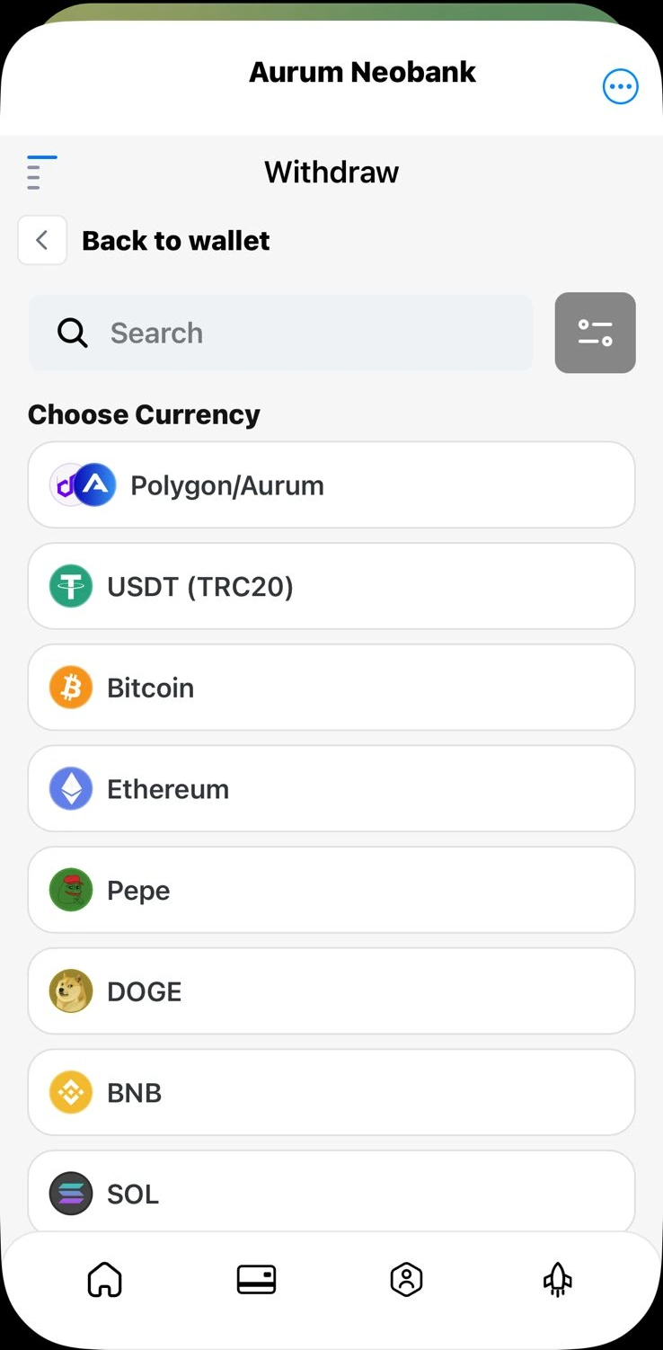 Withdrawal screen
